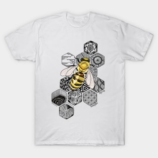 Golden Honey Bee Doodle -white T-Shirt